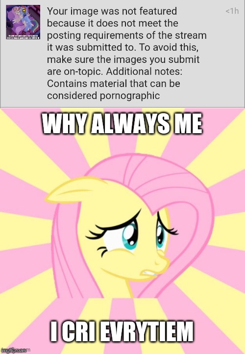 bruh | WHY ALWAYS ME; I CRI EVRYTIEM | image tagged in socially awkward brony | made w/ Imgflip meme maker