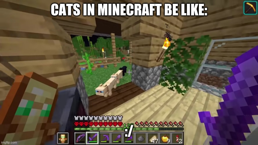 Who's YT is this? | CATS IN MINECRAFT BE LIKE:; :/ | image tagged in minecraft,cats,cat,kitty cat,youtube | made w/ Imgflip meme maker