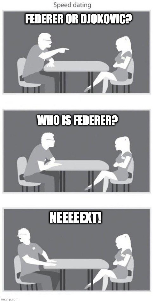 Tennis Speed Date | image tagged in speed dating,federer | made w/ Imgflip meme maker