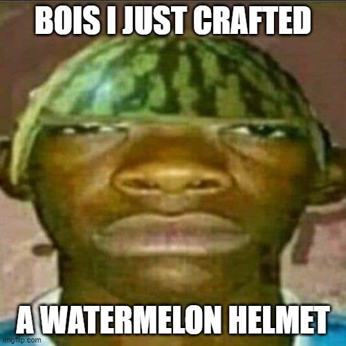 CRAFT CRAFT CRAFT | BOIS I JUST CRAFTED; A WATERMELON HELMET | image tagged in watermelon,minecraft,craft,repost week,funny | made w/ Imgflip meme maker