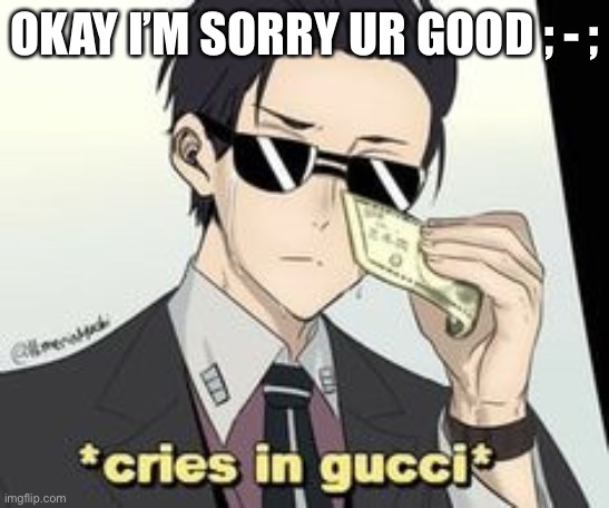 *Crises in Gucci* | OKAY I’M SORRY UR GOOD ; - ; | image tagged in crises in gucci | made w/ Imgflip meme maker