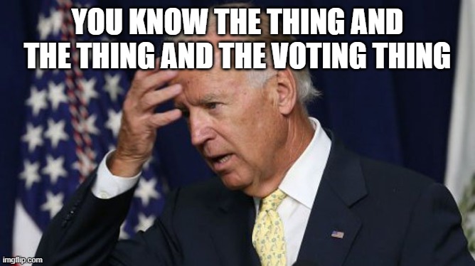 Joe Biden worries | YOU KNOW THE THING AND THE THING AND THE VOTING THING | image tagged in joe biden worries | made w/ Imgflip meme maker