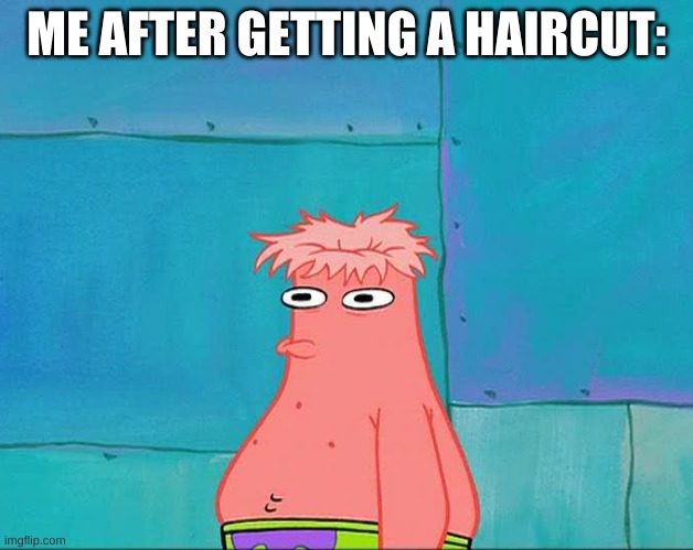 luckily, i wont have one for a while | ME AFTER GETTING A HAIRCUT: | image tagged in memes,funny,spongebob,patrick star,haircut | made w/ Imgflip meme maker
