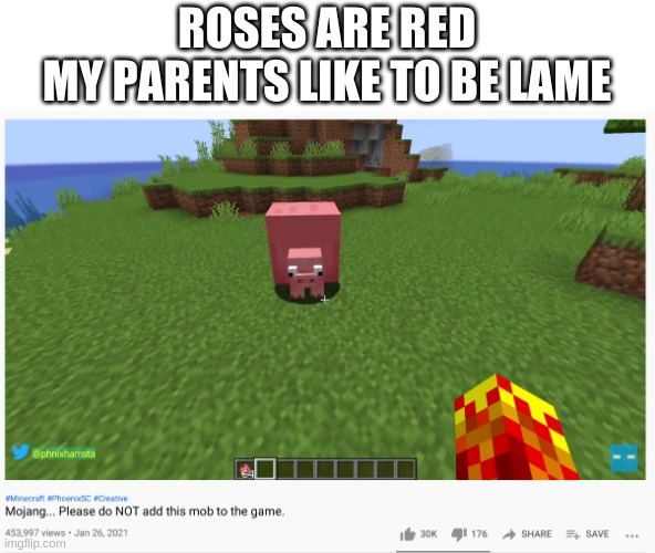 its true since it rhymes | ROSES ARE RED
MY PARENTS LIKE TO BE LAME | image tagged in memes,funny,minecraft,wtf,bruh,poetry | made w/ Imgflip meme maker