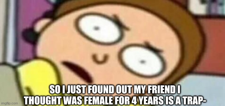 wtf morty | SO I JUST FOUND OUT MY FRIEND I THOUGHT WAS FEMALE FOR 4 YEARS IS A TRAP- | image tagged in wtf morty | made w/ Imgflip meme maker