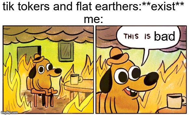 This Is Fine | tik tokers and flat earthers:**exist**
me:; bad | image tagged in memes,this is fine | made w/ Imgflip meme maker