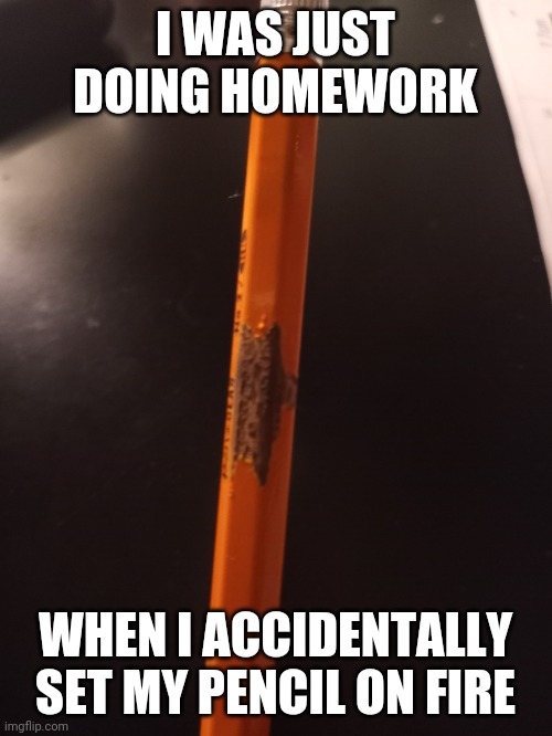 I WAS JUST DOING HOMEWORK; WHEN I ACCIDENTALLY SET MY PENCIL ON FIRE | made w/ Imgflip meme maker