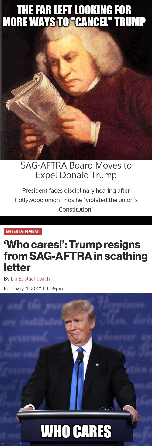 They're so desperate | THE FAR LEFT LOOKING FOR MORE WAYS TO "CANCEL" TRUMP; WHO CARES | image tagged in bach reading,trump,liberals,cancelled | made w/ Imgflip meme maker