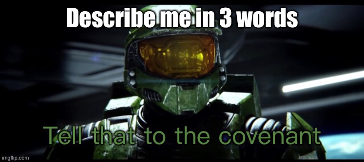 E E E | Describe me in 3 words | image tagged in tell that to the covenant | made w/ Imgflip meme maker