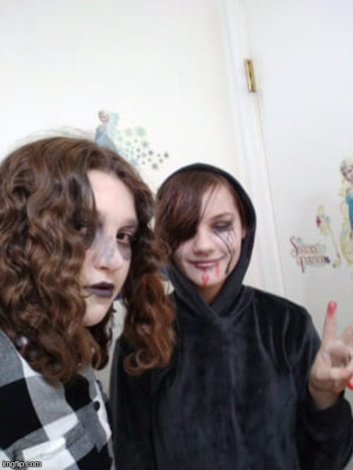 lj and ej cosplay (i did this with my friend she didnt really have musch to work with but we tried and it turned out awesome) | image tagged in creepypasta,cosplay | made w/ Imgflip meme maker