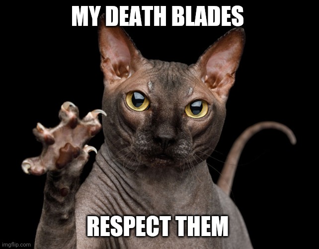 My Death Blades | MY DEATH BLADES; RESPECT THEM | image tagged in cats | made w/ Imgflip meme maker