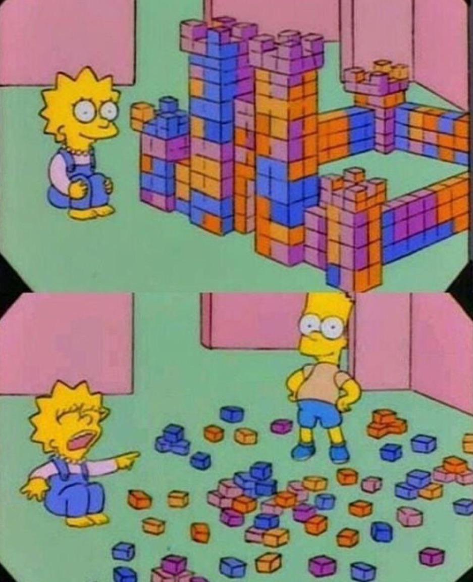 High Quality Bart Simpson knocking over blocks Blank Meme Template