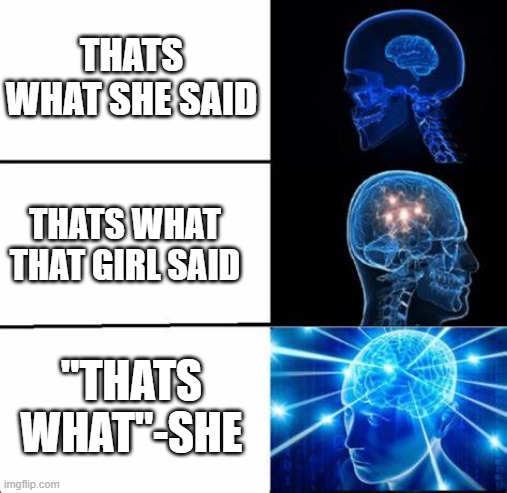 all credit goes to my classmate, she made me think of this- | THATS WHAT SHE SAID; THATS WHAT THAT GIRL SAID; "THATS WHAT"-SHE | image tagged in she,smort | made w/ Imgflip meme maker