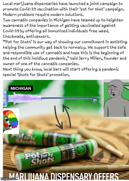 RT News "Pot for Shots" | image tagged in covid-19 | made w/ Imgflip meme maker