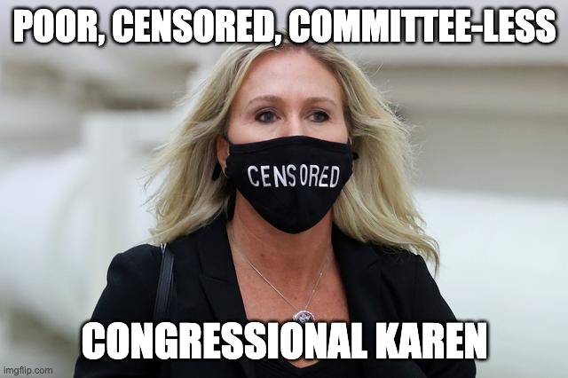 Congressional Karen | POOR, CENSORED, COMMITTEE-LESS; CONGRESSIONAL KAREN | image tagged in congressional karen | made w/ Imgflip meme maker