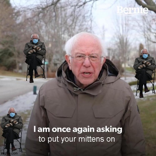 Bernie I Am Once Again Asking For Your Support | to put your mittens on | image tagged in memes,bernie i am once again asking for your support | made w/ Imgflip meme maker