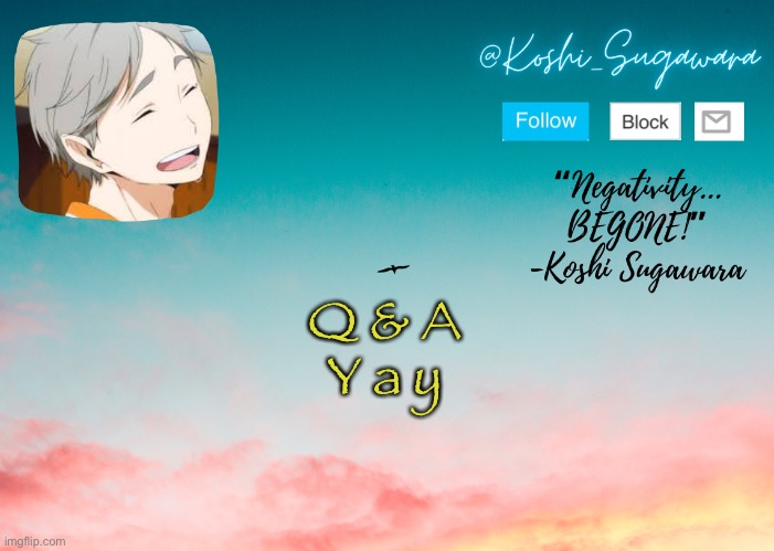 Y a y y y y | Q & A 
Y a y | image tagged in koshi temp | made w/ Imgflip meme maker
