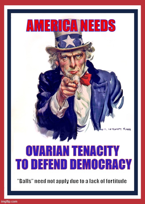 Guts | AMERICA NEEDS; OVARIAN TENACITY  TO DEFEND DEMOCRACY; "Balls" need not apply due to a lack of fortitude | image tagged in strong women,democracy,nancy pelosi,aoc,never trump | made w/ Imgflip meme maker