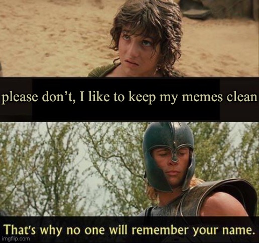 Troy no one will remember your name | please don’t, I like to keep my memes clean | image tagged in troy no one will remember your name | made w/ Imgflip meme maker