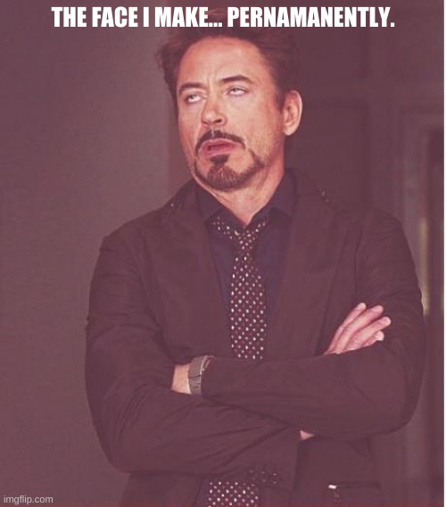 Face You Make Robert Downey Jr | THE FACE I MAKE... PERNAMANENTLY. | image tagged in memes,face you make robert downey jr | made w/ Imgflip meme maker