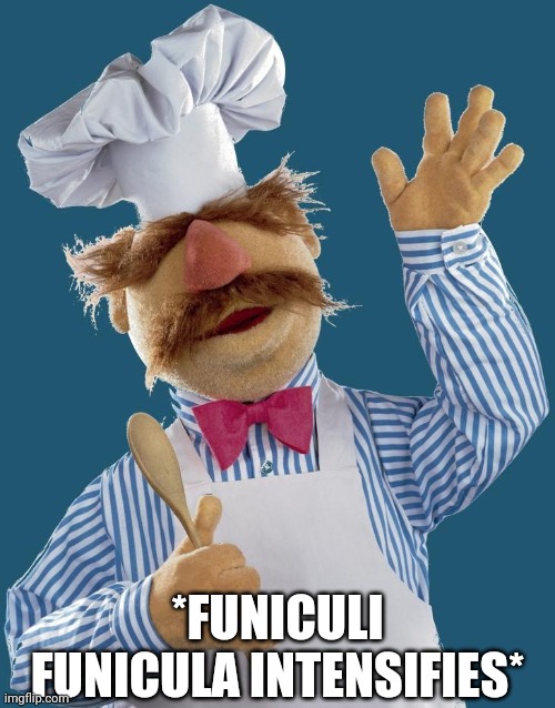 When you're making spaghetti and the drugs start kicking in... | *FUNICULI FUNICULA INTENSIFIES* | image tagged in swedish chef,italian,spaghetti,sketti,delectable,music | made w/ Imgflip meme maker