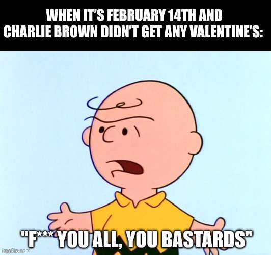 Charlie Brown | WHEN IT’S FEBRUARY 14TH AND CHARLIE BROWN DIDN’T GET ANY VALENTINE’S: | image tagged in charlie brown,memes,funny,valentine's day,goofy time,valentines day memes | made w/ Imgflip meme maker