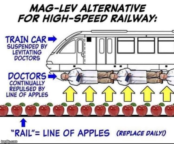 trainwatcher this is ur physics project | image tagged in mag-lev alternative high-speed railway,i like trains,apple,doctor | made w/ Imgflip meme maker