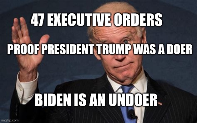 President-Select Biden is an undoer | 47 EXECUTIVE ORDERS; PROOF PRESIDENT TRUMP WAS A DOER; BIDEN IS AN UNDOER | image tagged in biden s chin,biden,executive orders | made w/ Imgflip meme maker