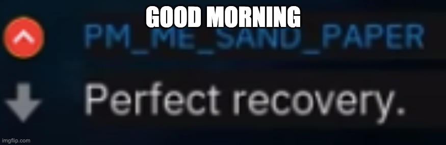 perfect recovery | GOOD MORNING | image tagged in perfect recovery | made w/ Imgflip meme maker