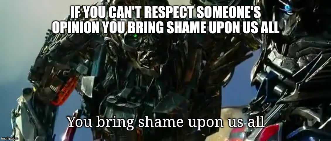 You bring shame upon us all | IF YOU CAN'T RESPECT SOMEONE'S OPINION YOU BRING SHAME UPON US ALL | image tagged in you bring shame upon us all | made w/ Imgflip meme maker