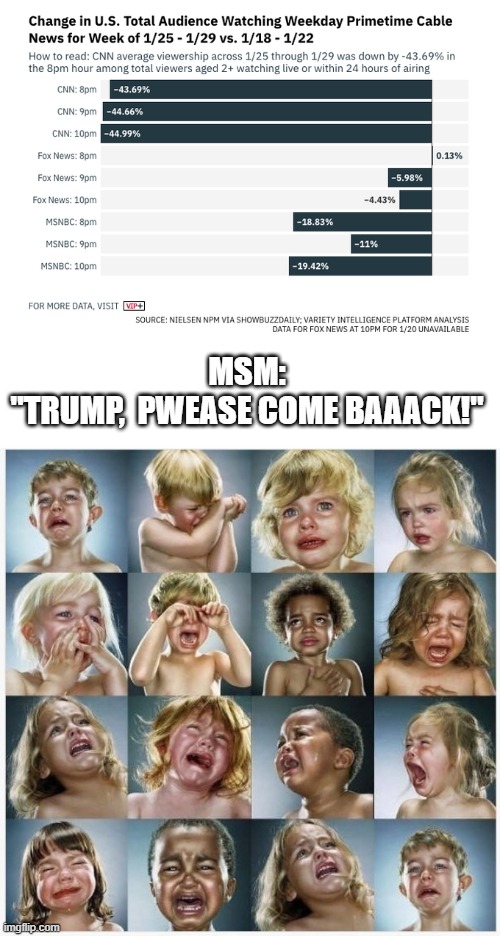 You don't double-impeach the hand that gives you ratings | MSM:
"TRUMP,  PWEASE COME BAAACK!" | image tagged in babies crying,mainstream media,lamestream media,trump,trump 2024,ratings | made w/ Imgflip meme maker