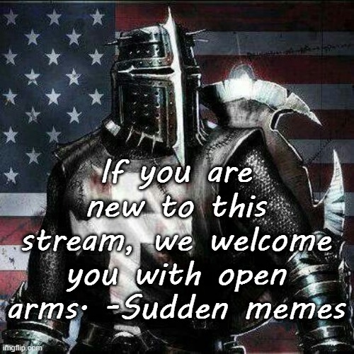 Welcome! | If you are new to this stream, we welcome you with open arms. -Sudden memes | image tagged in mrrican crusader knight guy | made w/ Imgflip meme maker