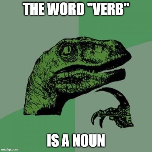 Philosoraptor | THE WORD "VERB"; IS A NOUN | image tagged in memes,philosoraptor | made w/ Imgflip meme maker