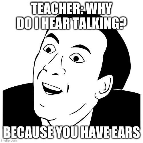 you don't say | TEACHER: WHY DO I HEAR TALKING? BECAUSE YOU HAVE EARS | image tagged in you don't say | made w/ Imgflip meme maker