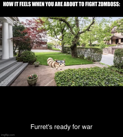 Playing the original pvz and I love the ossfight music for zomboss | HOW IT FEELS WHEN YOU ARE ABOUT TO FIGHT ZOMBOSS: | image tagged in furrets ready for war | made w/ Imgflip meme maker