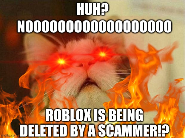OH NO ROBLOX! |  HUH? NOOOOOOOOOOOOOOOOOO; ROBLOX IS BEING DELETED BY A SCAMMER!? | image tagged in roblox meme | made w/ Imgflip meme maker