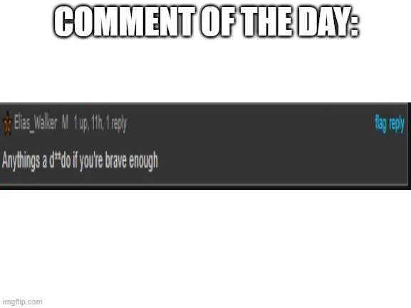 Comment of the Day #1 | COMMENT OF THE DAY: | image tagged in blank white template,comment of the day,1 | made w/ Imgflip meme maker