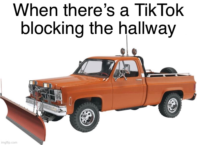 Tiktok blocking those Dang halls | When there’s a TikTok blocking the hallway | image tagged in funny memes,memes,funny,tiktok,tik tok,truck | made w/ Imgflip meme maker