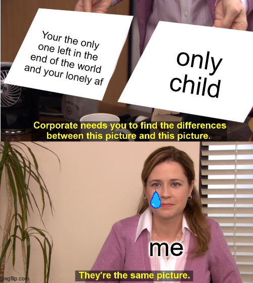 Only child | Your the only one left in the end of the world and your lonely af; only child; me | image tagged in memes,they're the same picture | made w/ Imgflip meme maker
