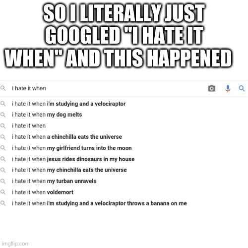 I hate it when | SO I LITERALLY JUST GOOGLED "I HATE IT WHEN" AND THIS HAPPENED | image tagged in i hate it when | made w/ Imgflip meme maker