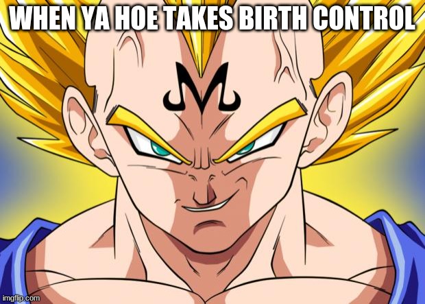 Majin Vegeta | WHEN YA HOE TAKES BIRTH CONTROL | image tagged in majin vegeta | made w/ Imgflip meme maker