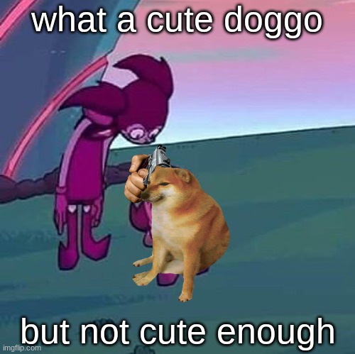 Spinel looking over herself | what a cute doggo; but not cute enough | image tagged in spinel looking over herself | made w/ Imgflip meme maker