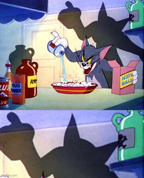 The shadow triggers me. | image tagged in tom and jerry chemistry | made w/ Imgflip meme maker