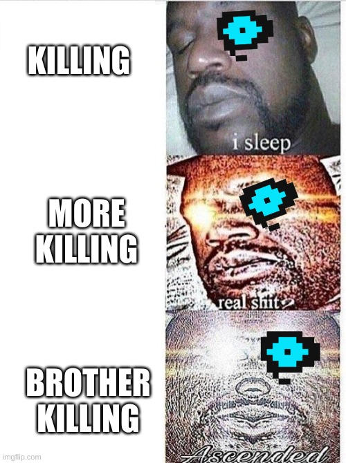 I sleep meme with ascended template |  KILLING; MORE KILLING; BROTHER KILLING | image tagged in i sleep meme with ascended template | made w/ Imgflip meme maker