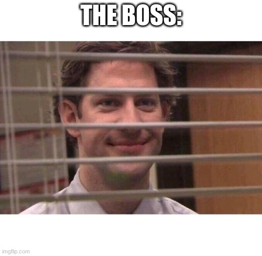 Jim Office Blinds | THE BOSS: | image tagged in jim office blinds | made w/ Imgflip meme maker