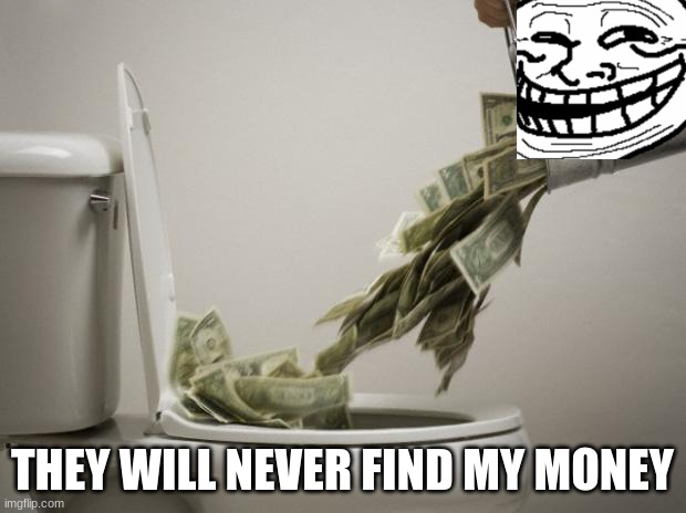 toilet bank | THEY WILL NEVER FIND MY MONEY | image tagged in money down toilet | made w/ Imgflip meme maker