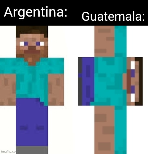 Normal Steve and Sideways Steve | Guatemala:; Argentina: | image tagged in normal steve and sideways steve | made w/ Imgflip meme maker