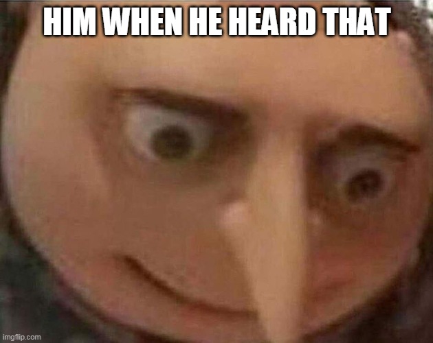 gru meme | HIM WHEN HE HEARD THAT | image tagged in gru meme | made w/ Imgflip meme maker