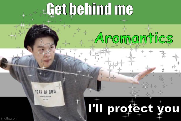 tried my best | Get behind me; Aromantics; I'll protect you | image tagged in aromantic | made w/ Imgflip meme maker