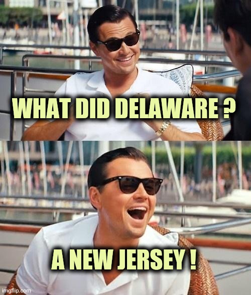 Leonardo Dicaprio Wolf Of Wall Street Meme | WHAT DID DELAWARE ? A NEW JERSEY ! | image tagged in memes,leonardo dicaprio wolf of wall street | made w/ Imgflip meme maker